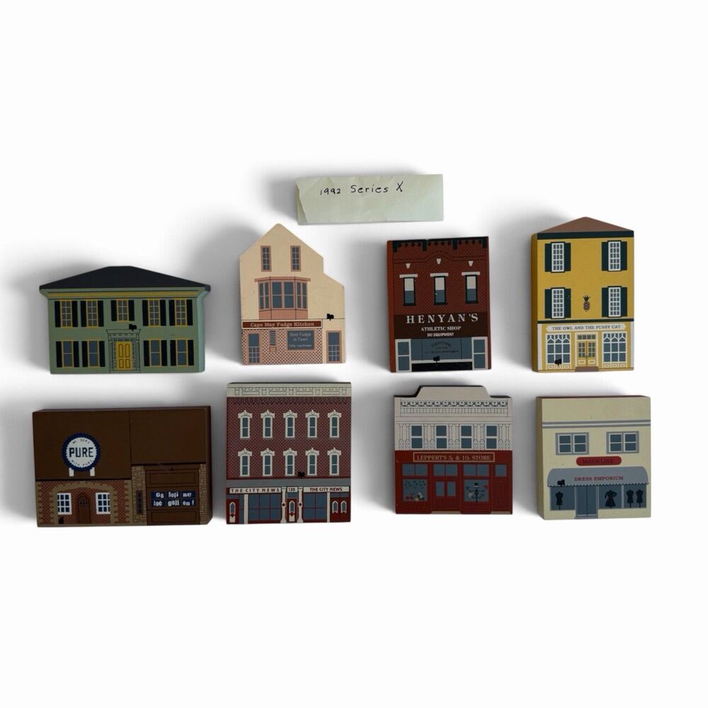 Cat's Meow Village 1992 Series X Painted Wood Set of 8 Signed